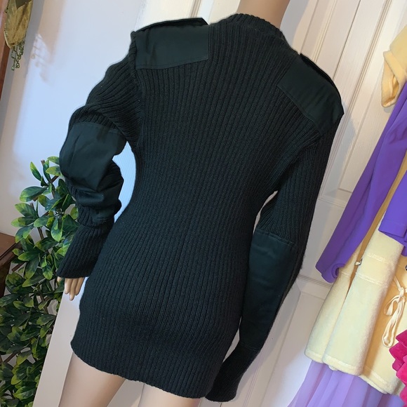 Vintage 80s 100% virgin wool green Combat crew neck sweater pullover unisex M - Picture 9 of 13